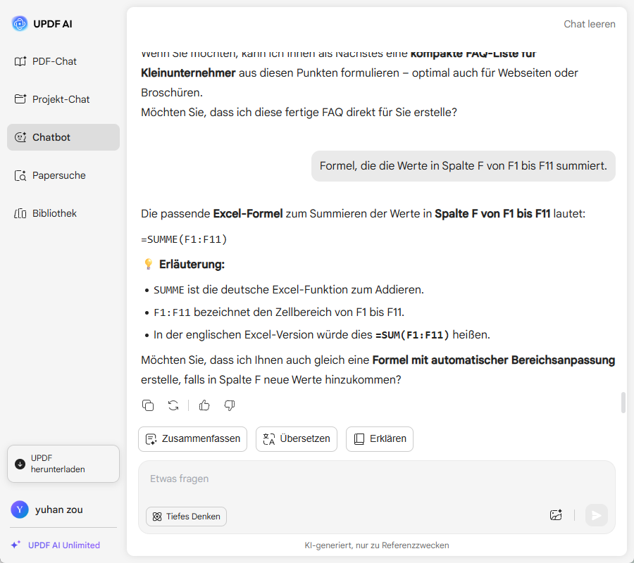 Excel-Formel generieren