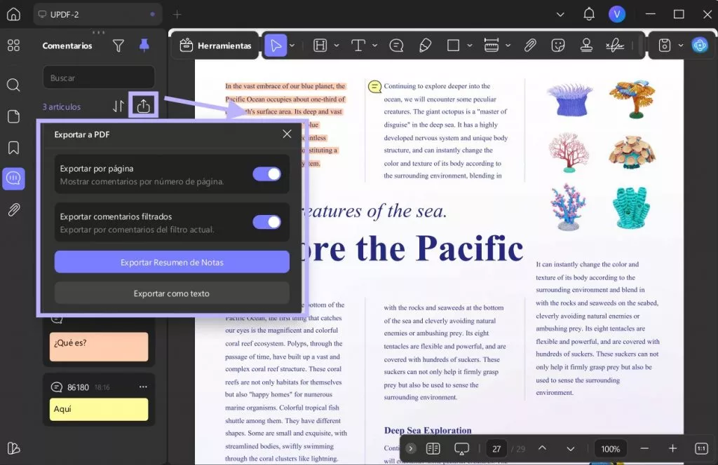 Exporta los comentarios a PDF con UPDF en Windows