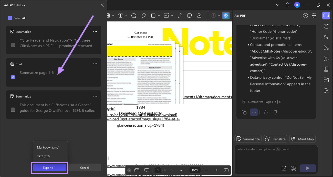 export in desired format updf ai windows