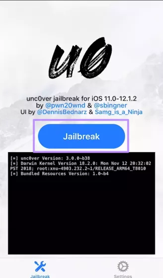 aperte o botão jailbreak