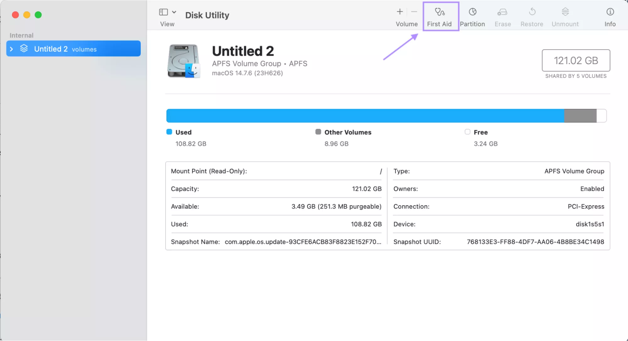 first aid to fix errors of disk permission mac