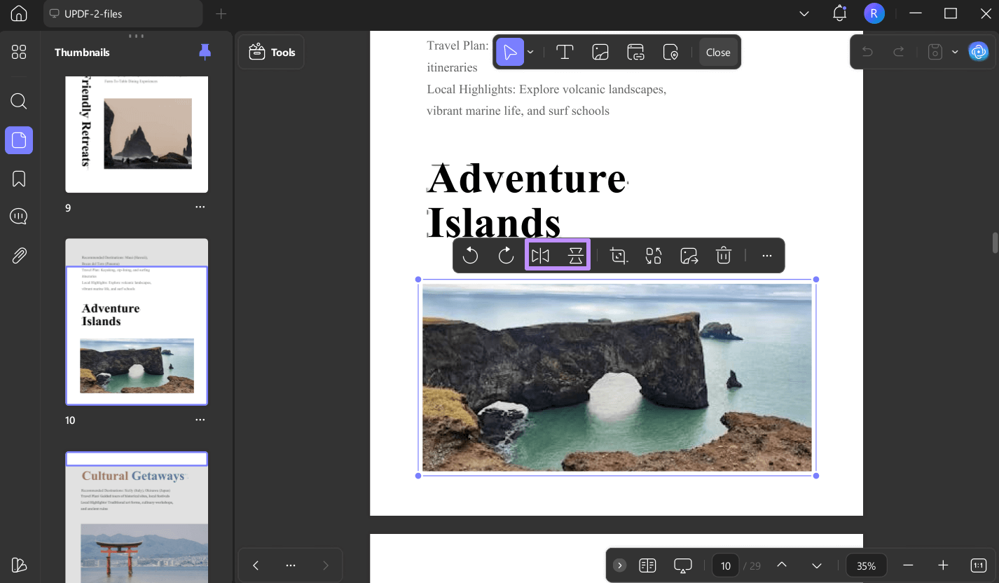 flip image vertical or horizontal updf windows