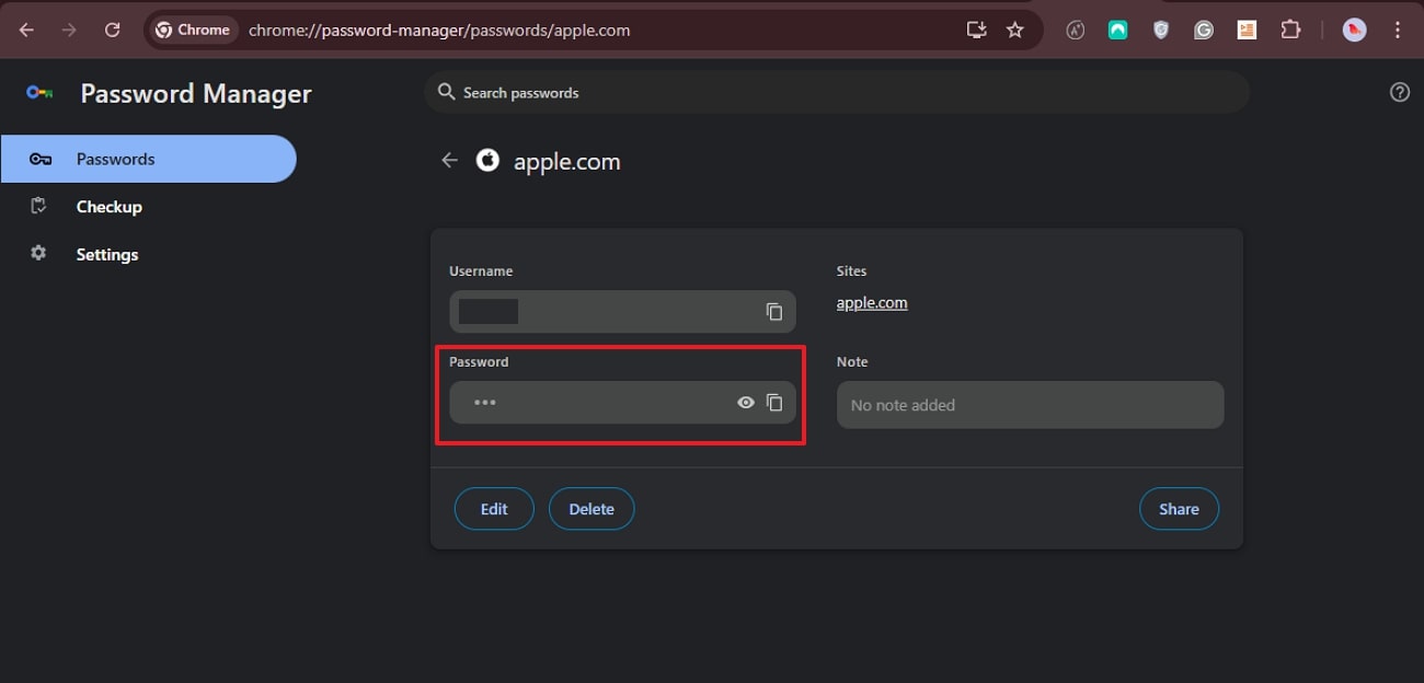 copy your apple password