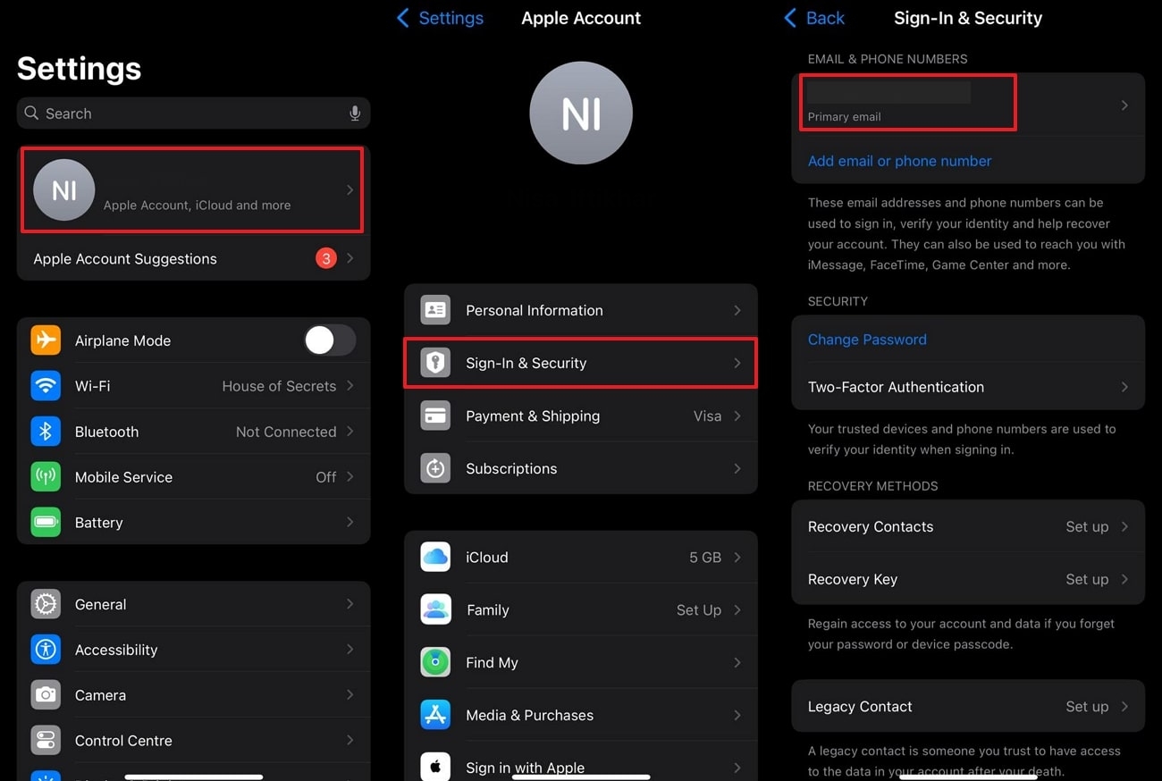 click on sign-in and security