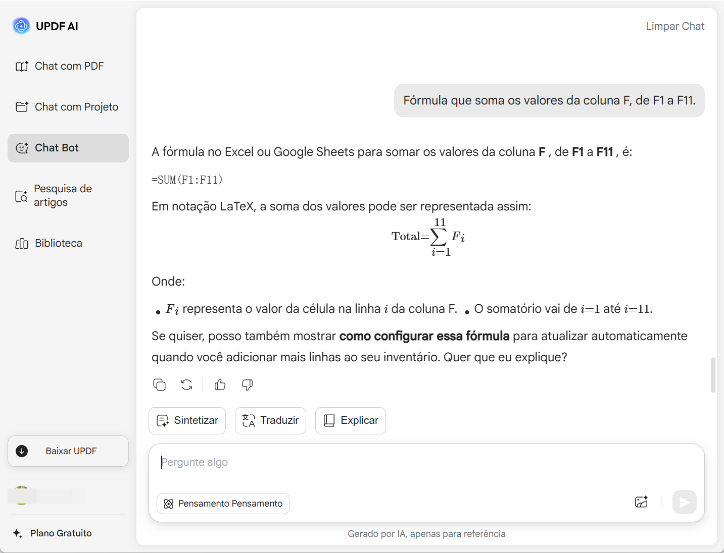 Gerar Fórmula de Excel