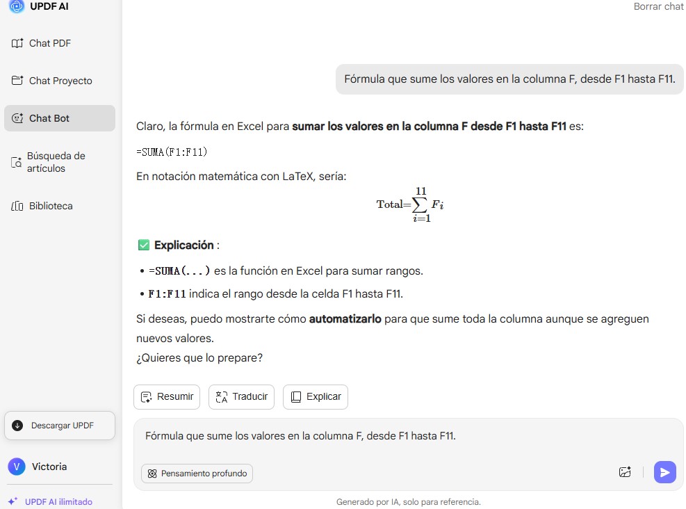 Generar Fórmula de Excel 