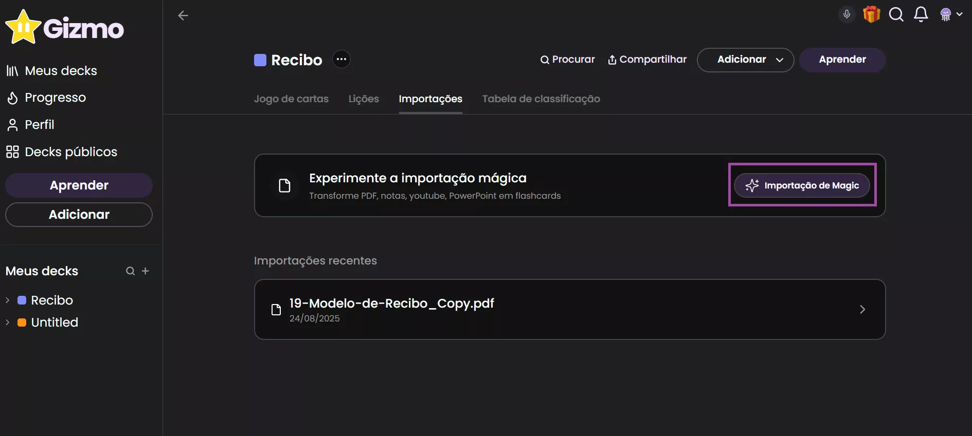importação magic com gizmo ai