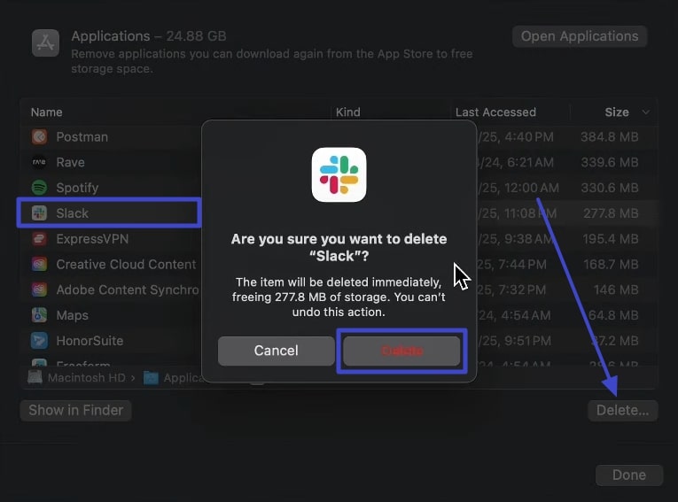 select app and delete