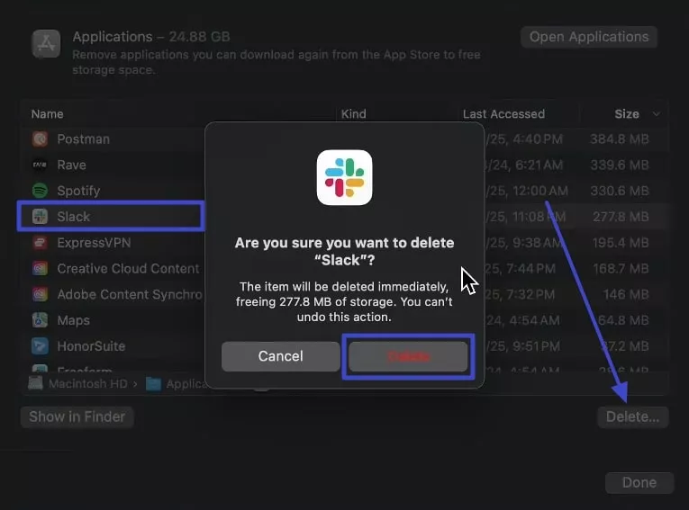 select app and delete