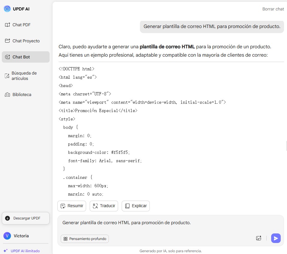 Generar Códigos HTML updf ai online