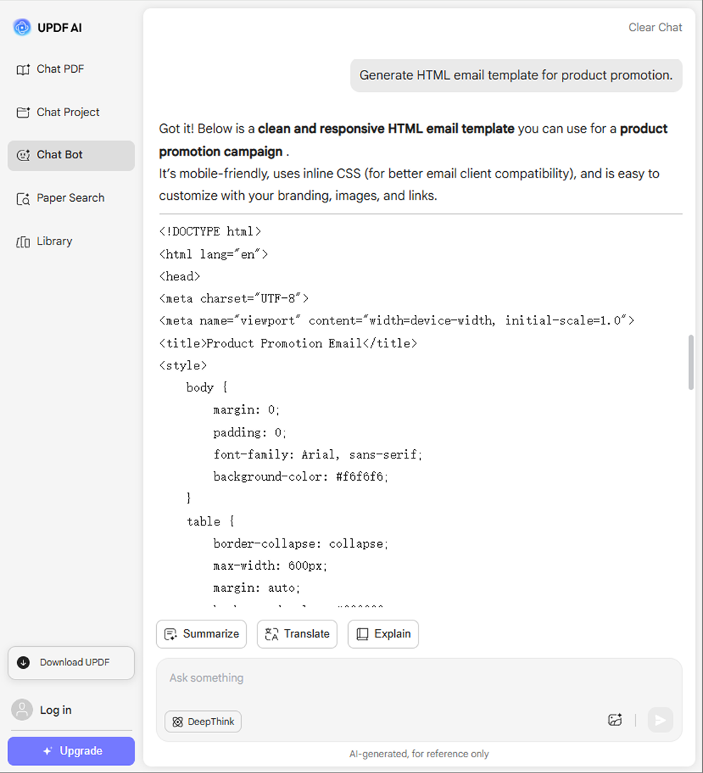 Generate HTML Codes updf ai online