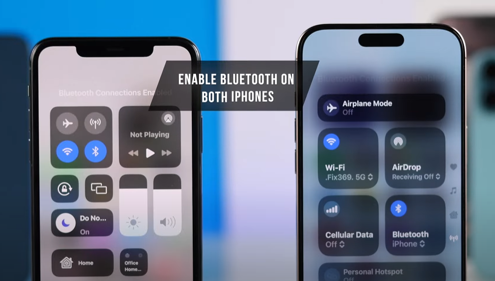 iPhone settings screen showing Bluetooth enabled on both devices for eSIM transfer