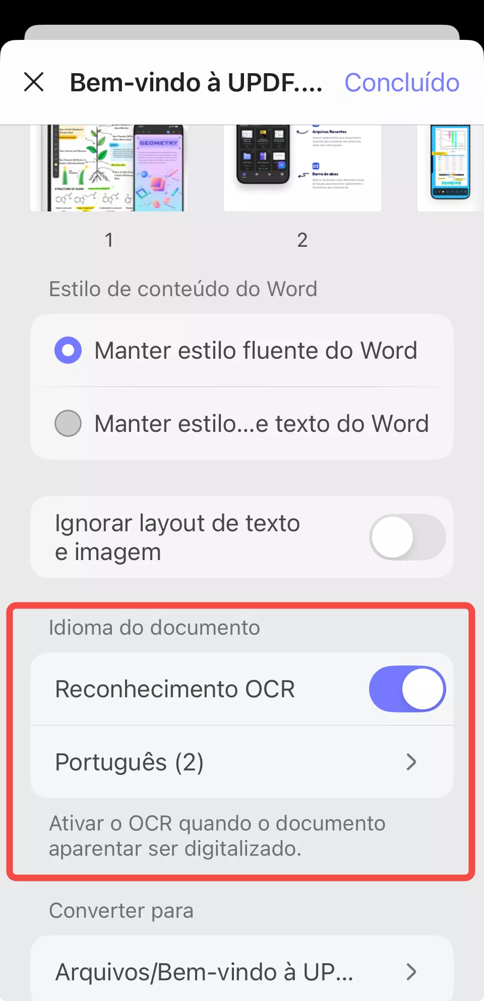 idioma do documento