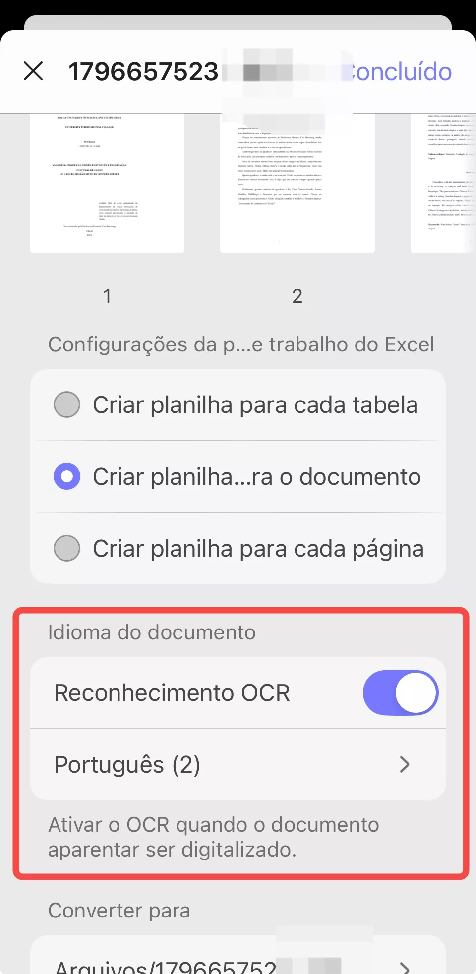 idioma do documento