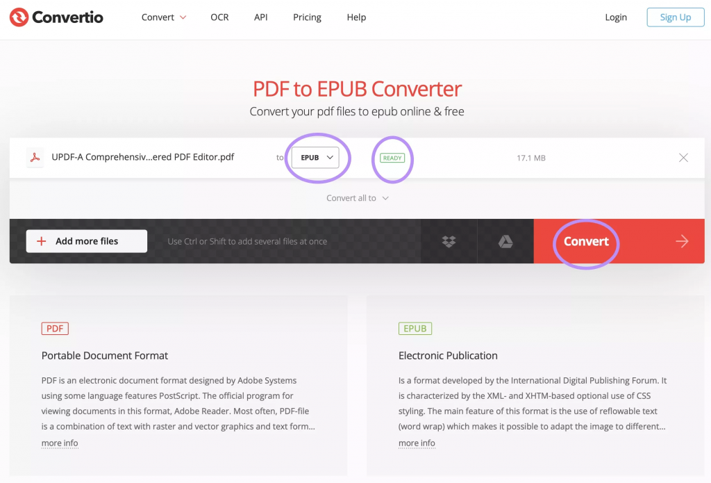 用 Convertio 將 PDF 轉換為 EPUB