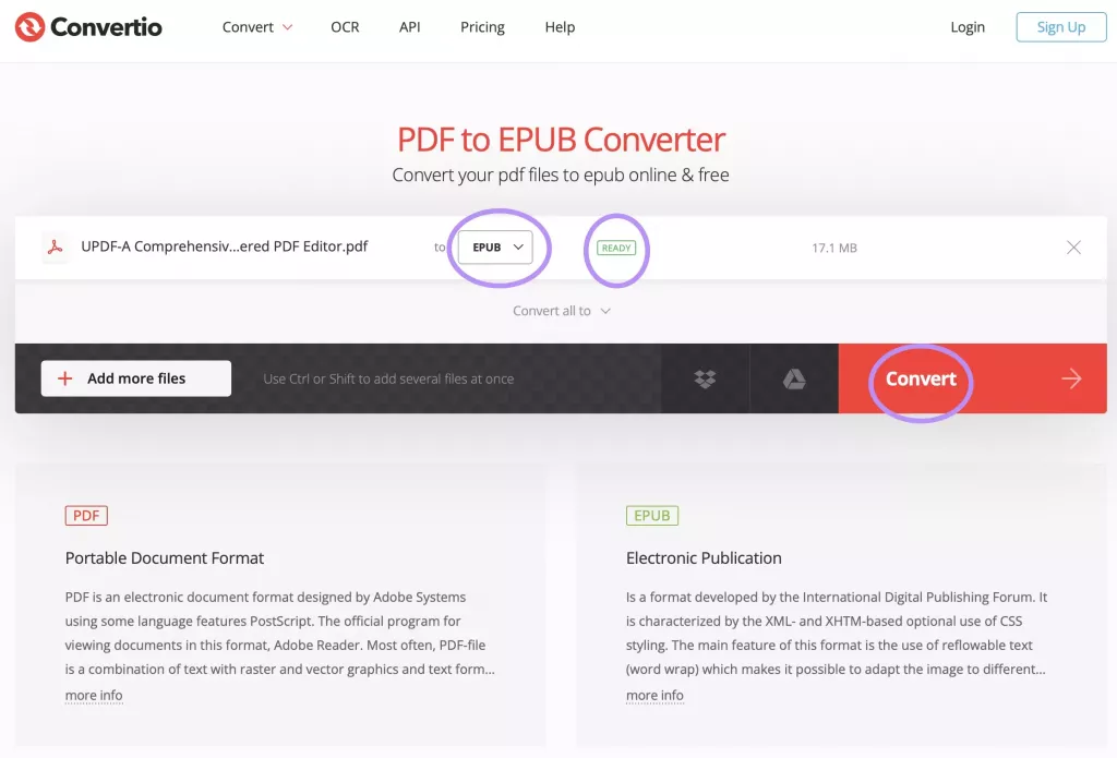 用 Convertio 將 PDF 轉換為 EPUB