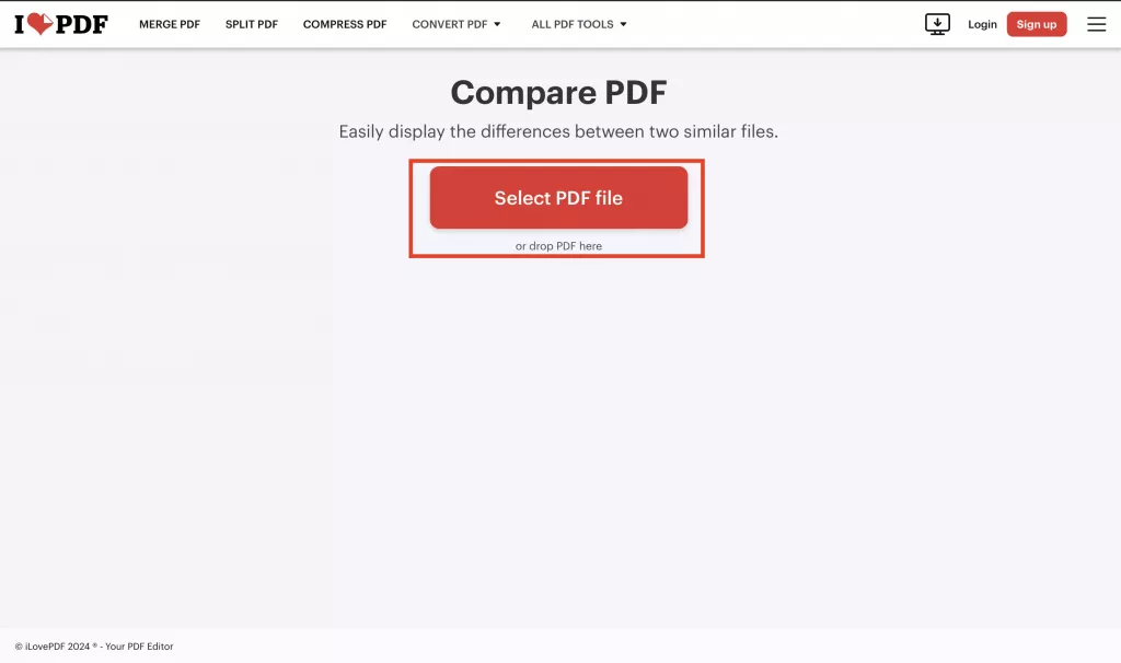 iLovePDF 線上比較兩個 PDF 文件