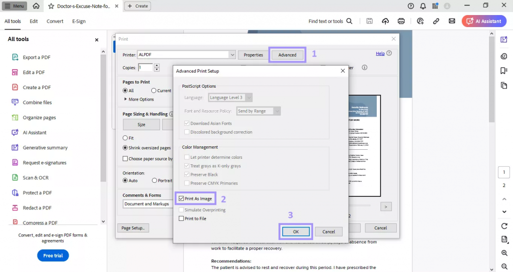 使用 Adobe「列印為圖像」功能