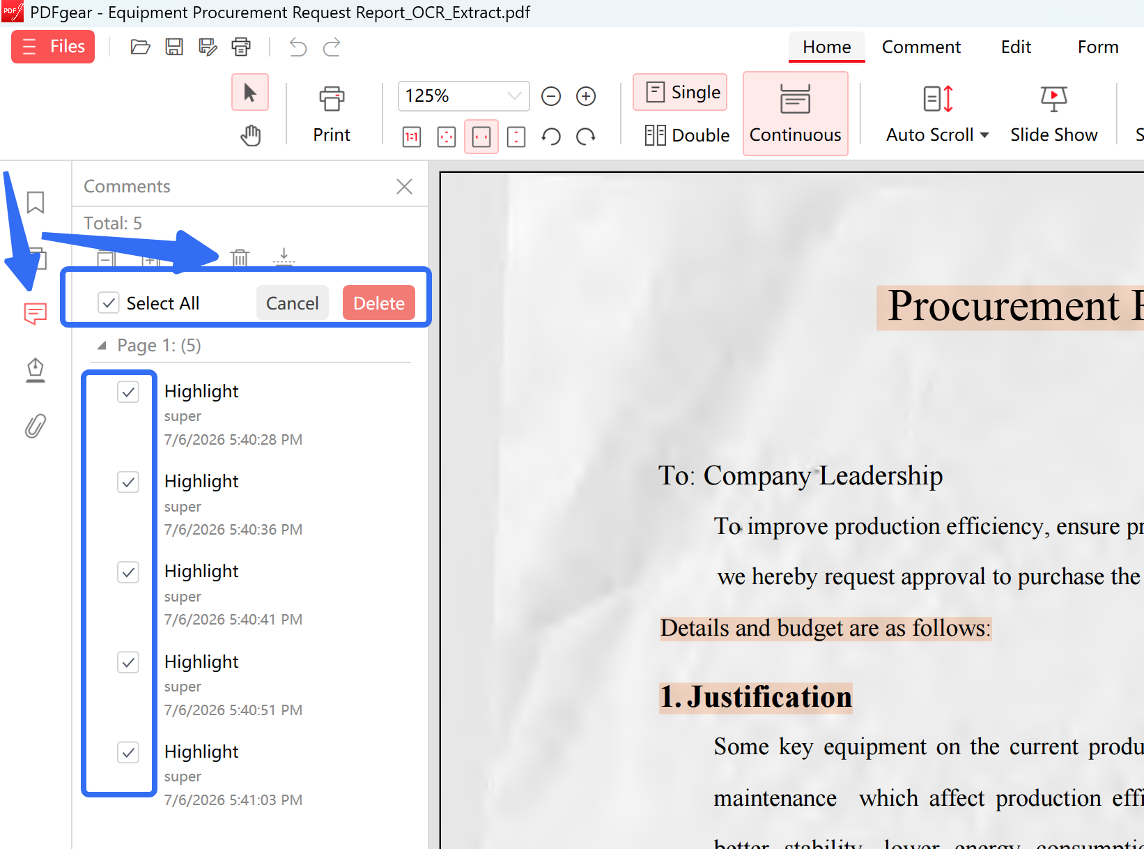 remove all highlights on pdf