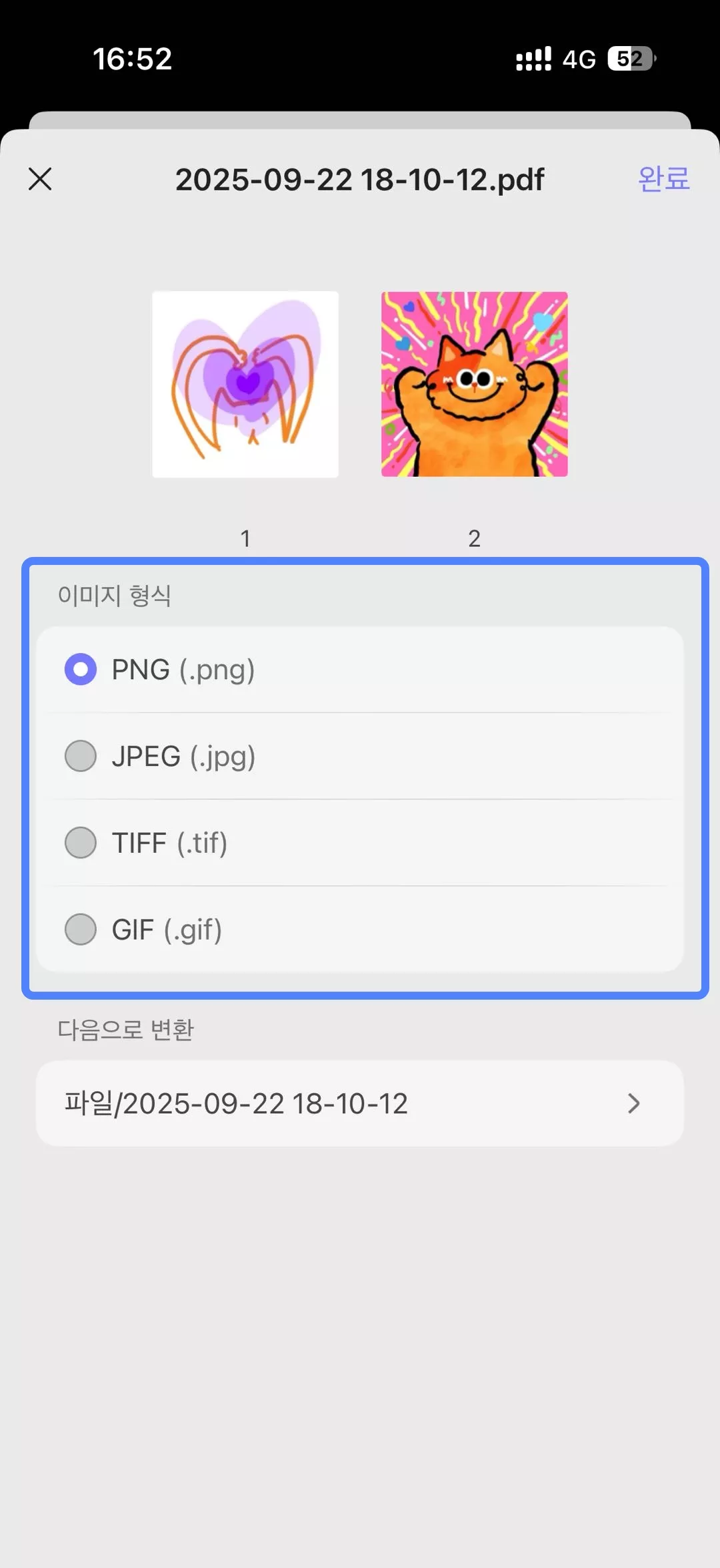 이미지 형식 선택하기