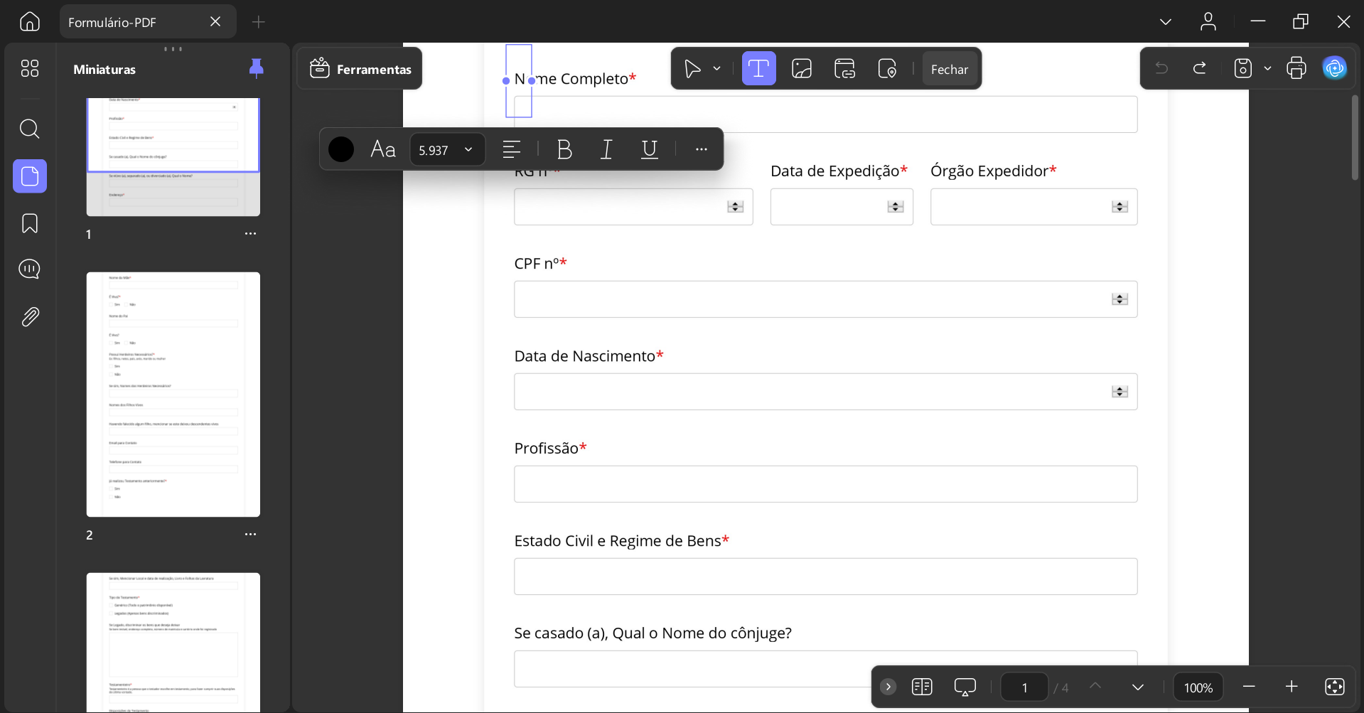 Preencher o Modelo PDF de Última Vontade e Testamento