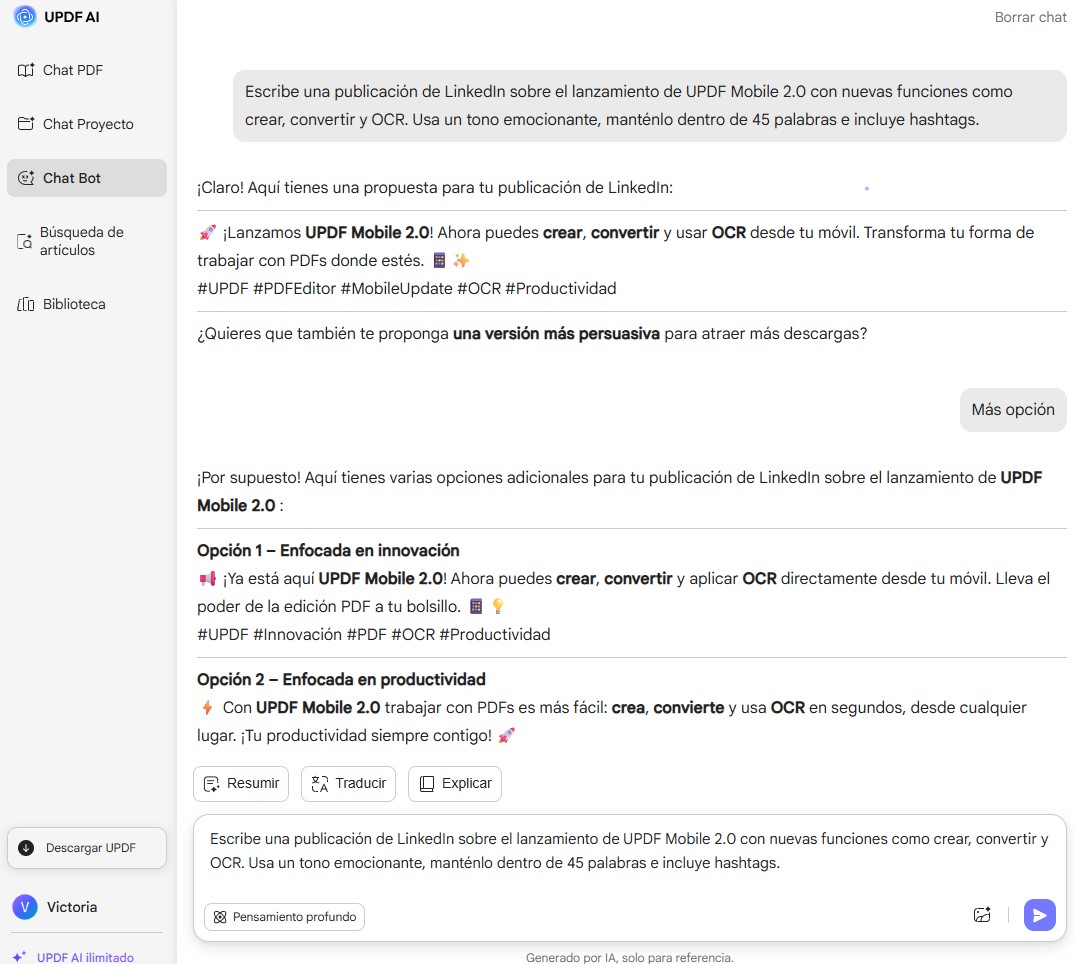 Generate linkedin post updf ai online