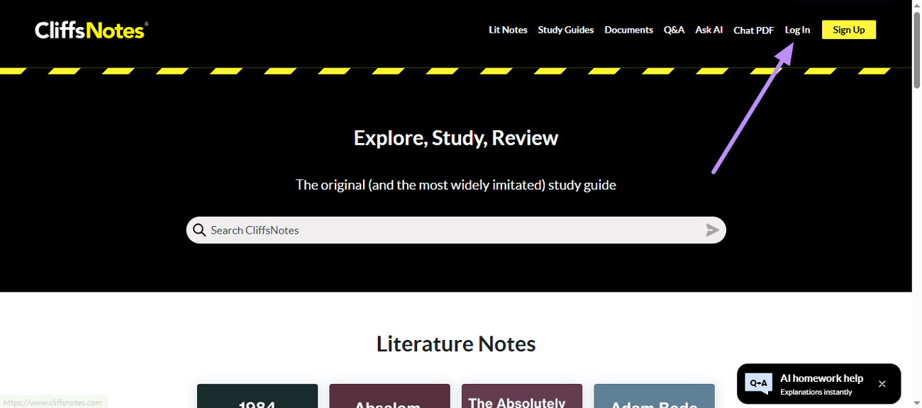  Melden Sie sich bei Ihrem Cliffsnotes-Konto an