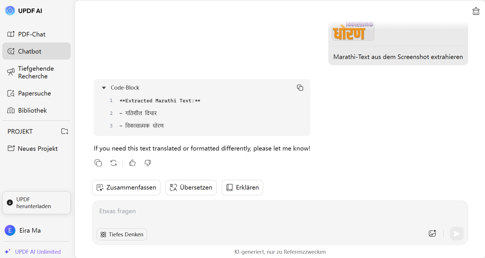 Extrahieren Sie Marathi-Text erfolgreich aus dem Bild mit UPDF AI online
