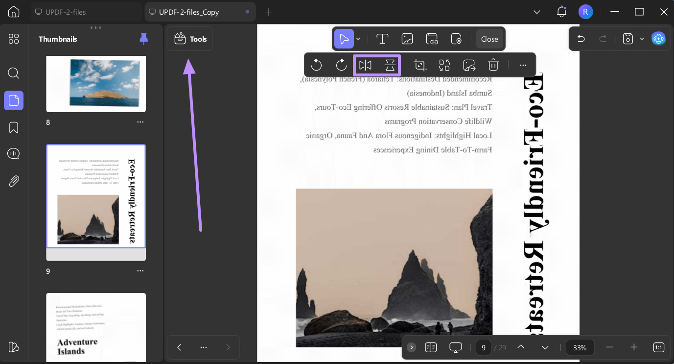mirror image horizontal or vertical updf windows