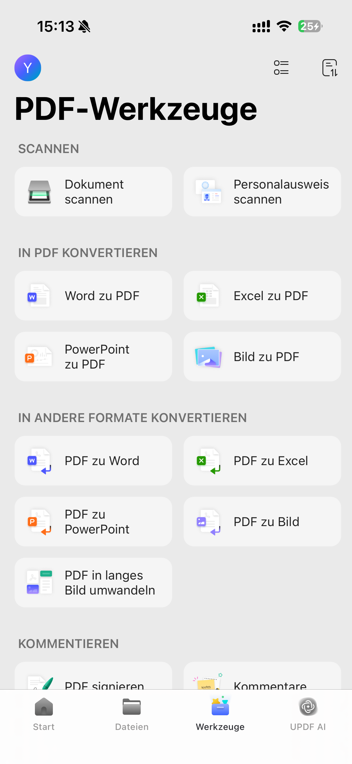 updf mobile Konvertierungsfunktion