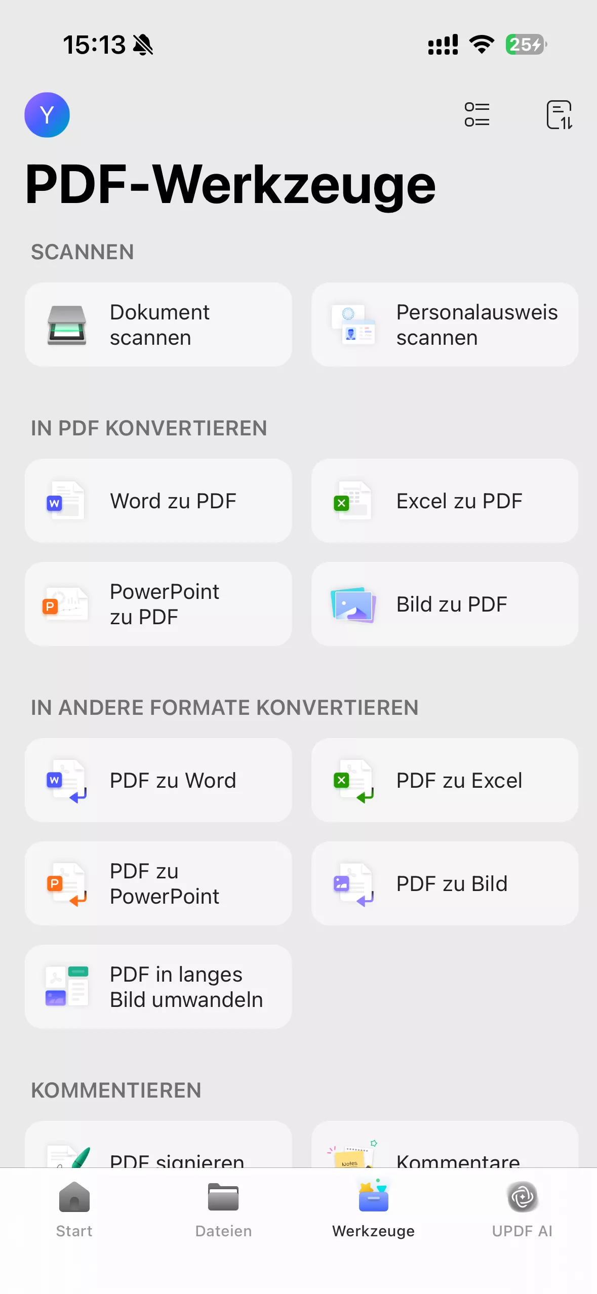 updf mobile Konvertierungsfunktion