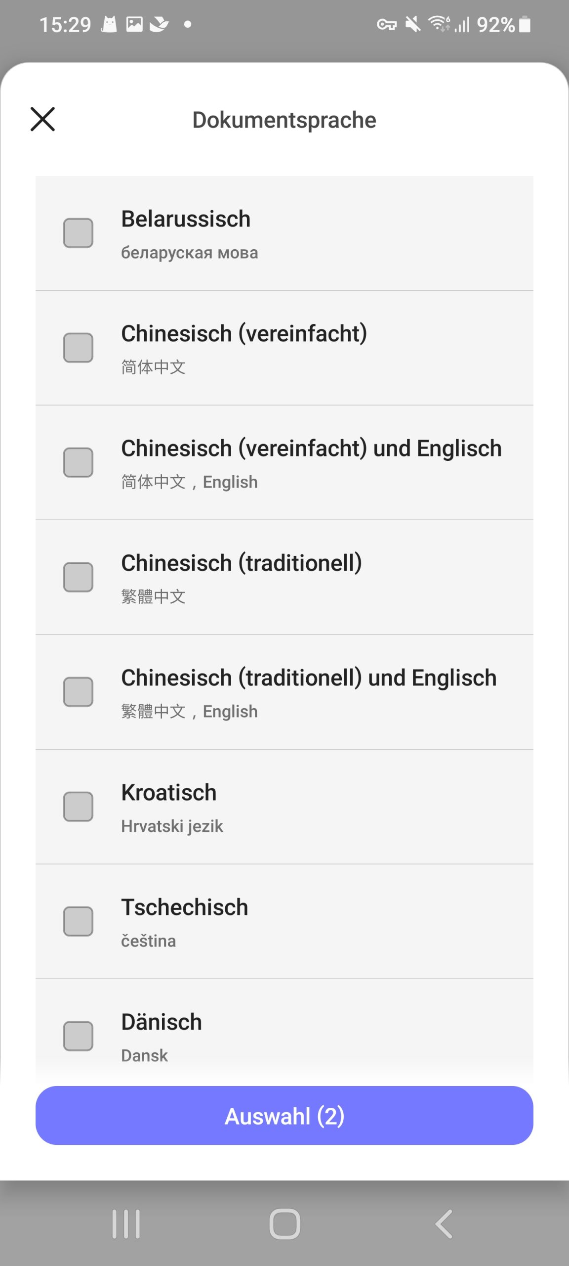 PDF-Sprache auswählen