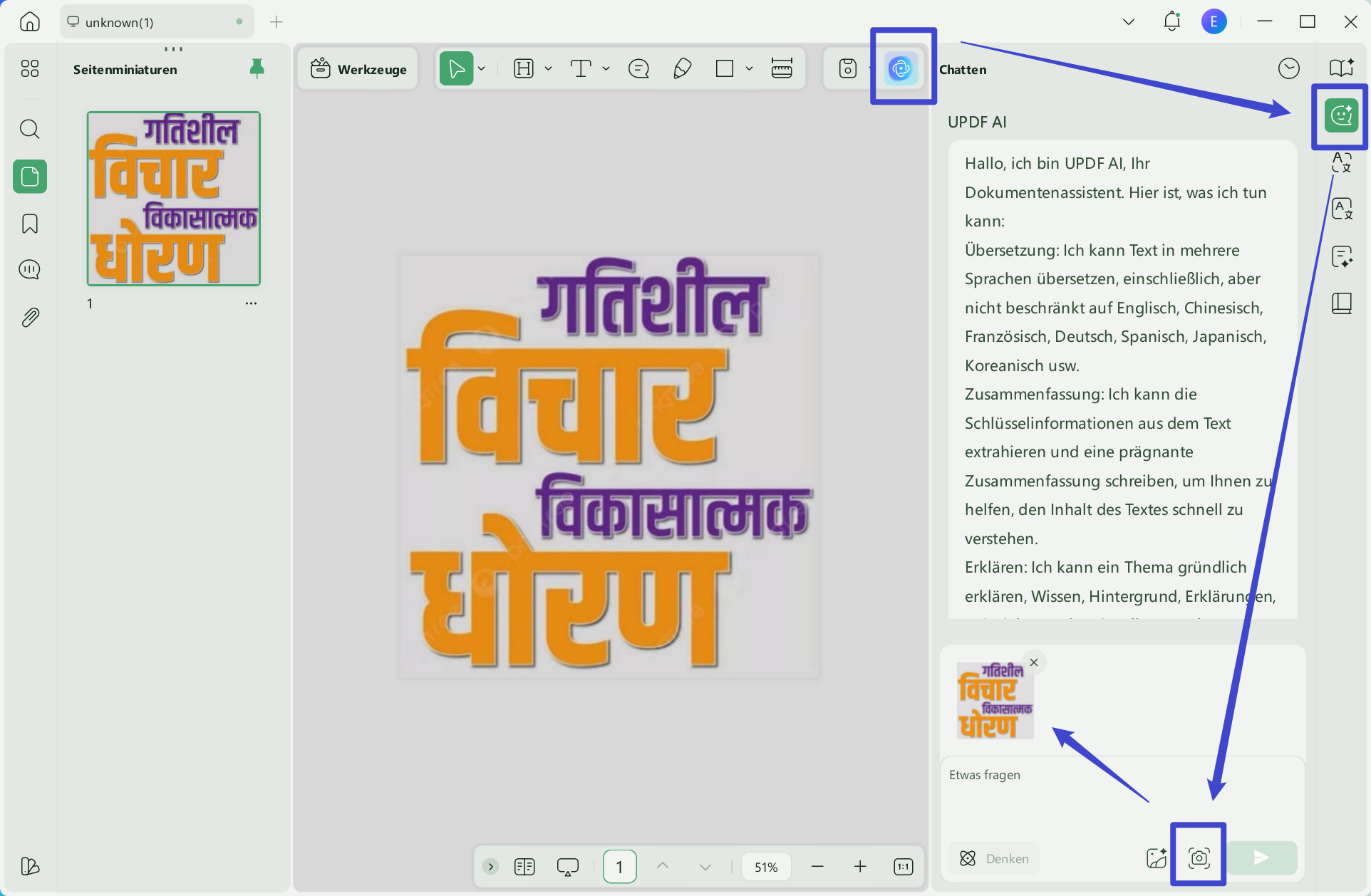 Chat zum Extrahieren von Marathi aus Bildern und gescannten PDFs mit UPDF unter Windows
