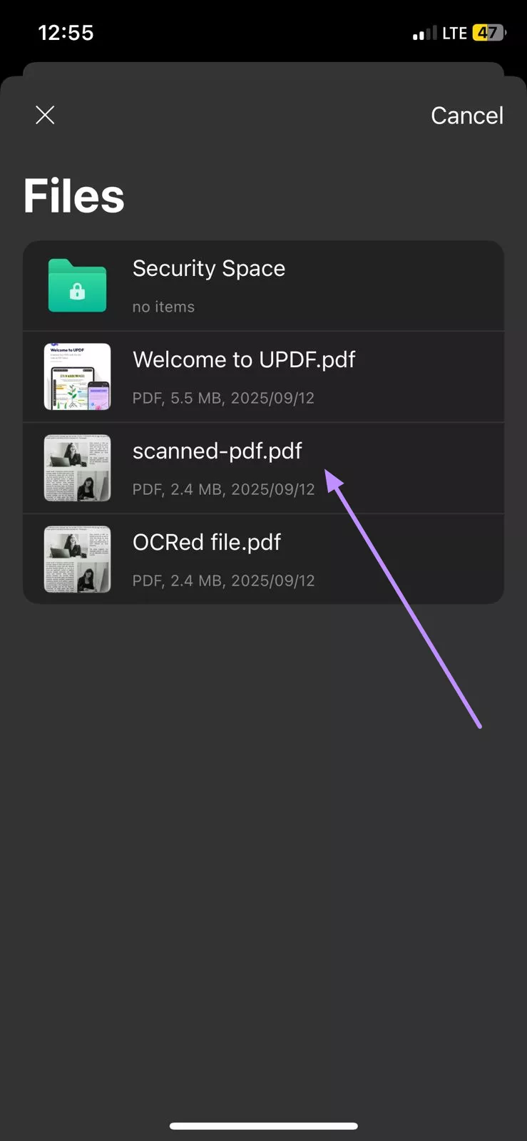 Image Alt: import scanned pdf updf ios