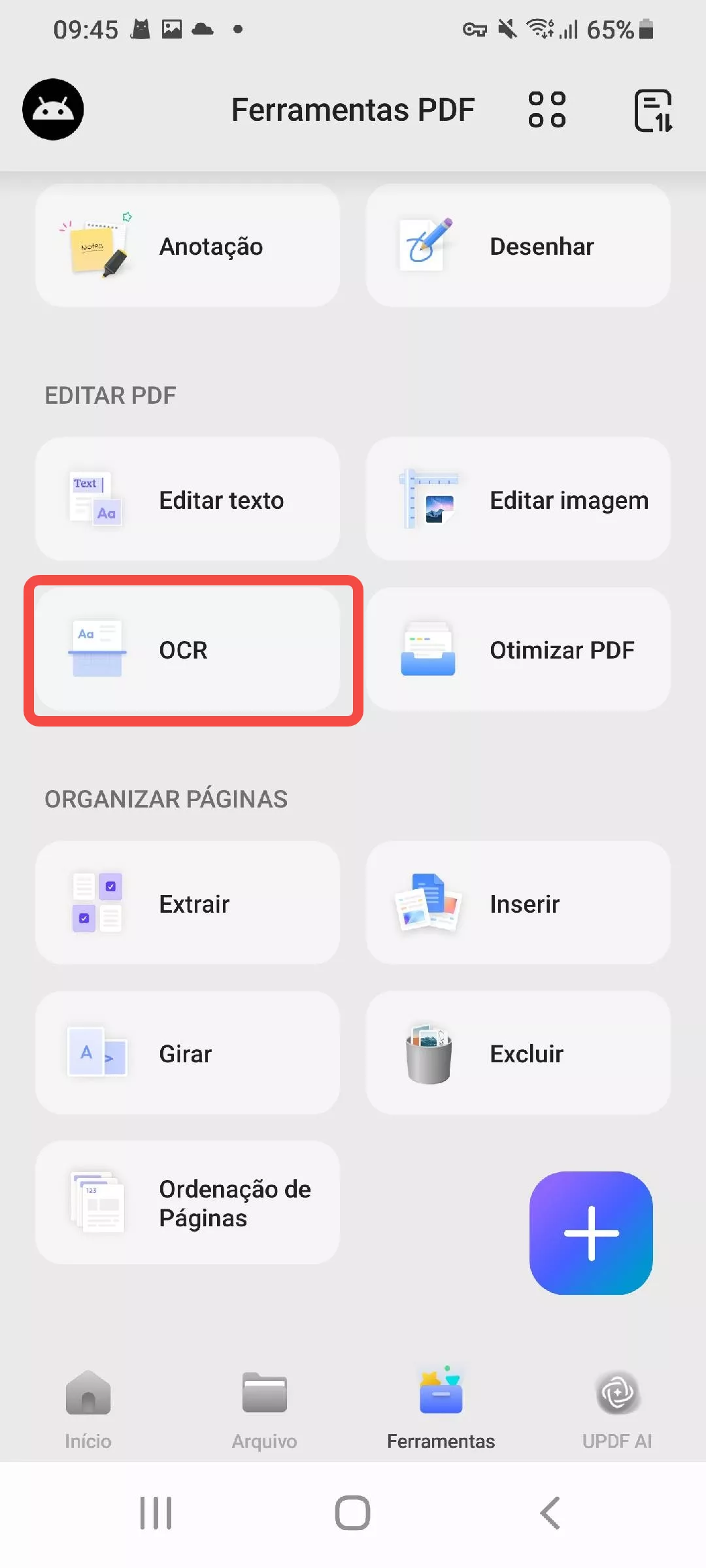 abrir o recurso ocr updf android