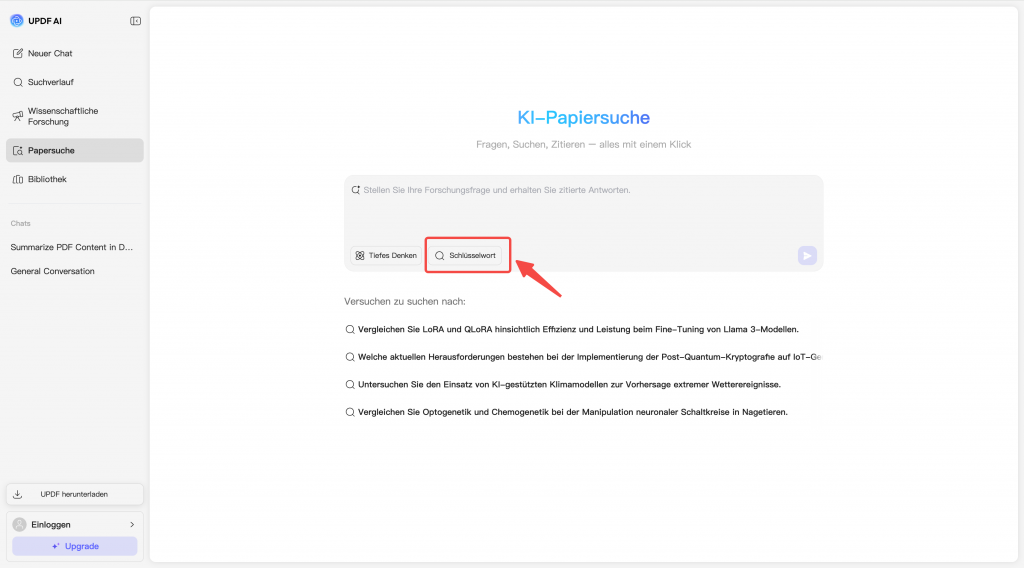 Schlüsselwortmodus auswählen
