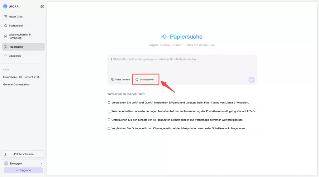 Schlüsselwortmodus auswählen