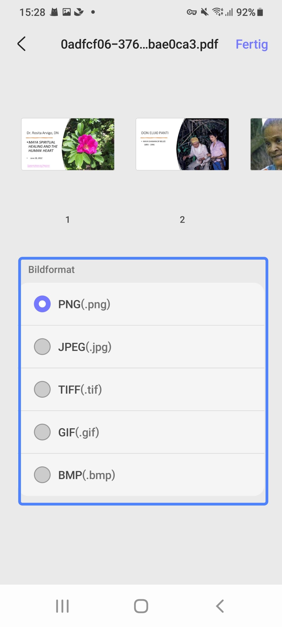 Format auswählen und auf „Fertig“ klicken updf android