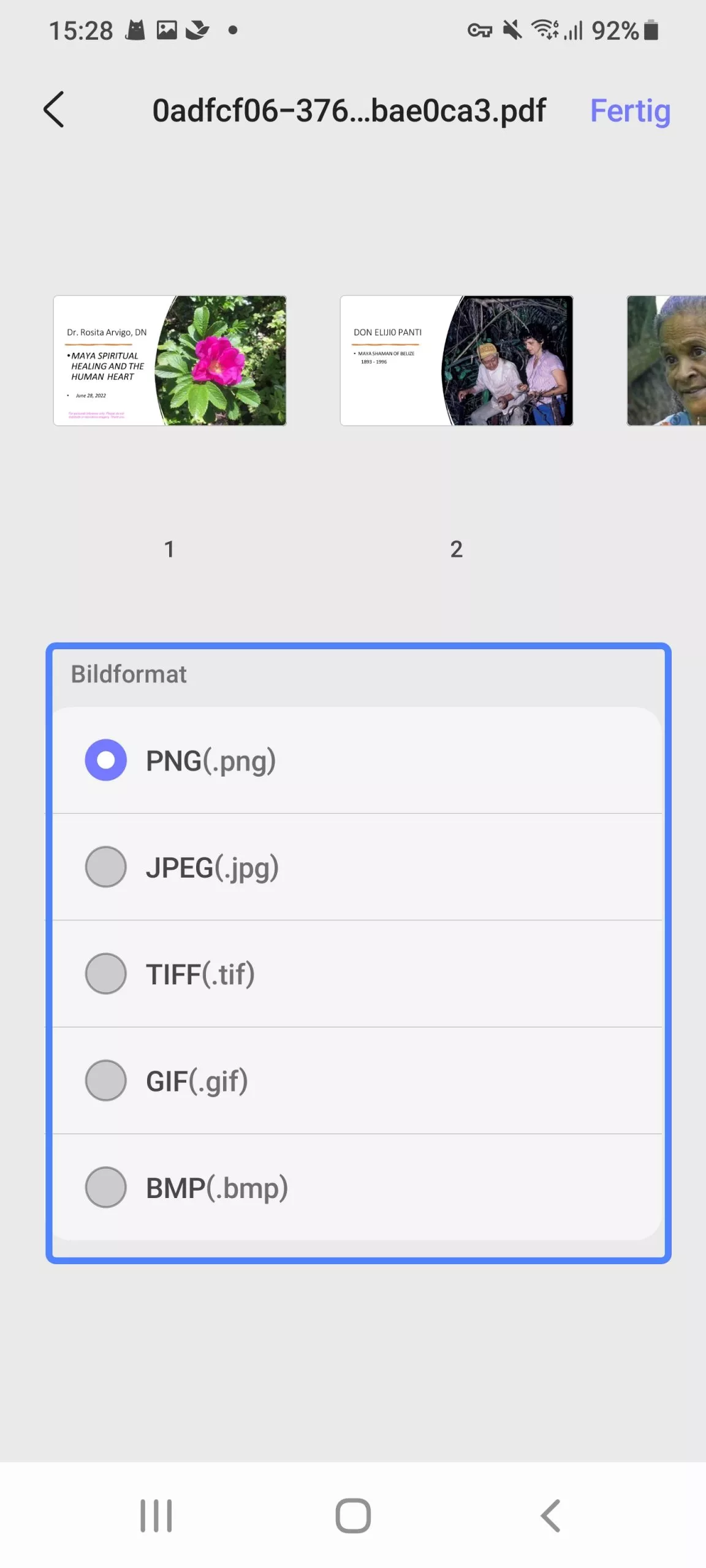 Format auswählen und auf „Fertig“ klicken updf android
