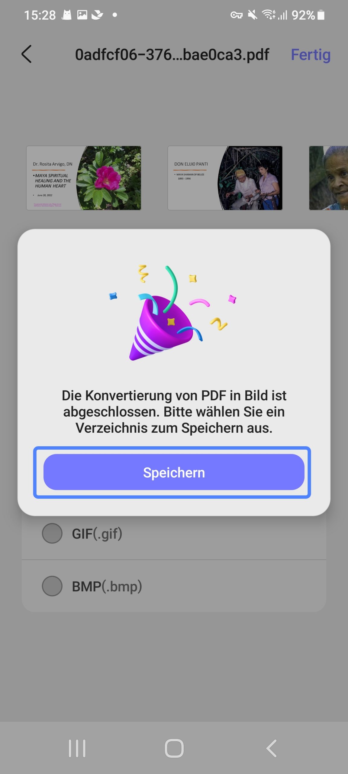 Speichern Sie Ihre Bilddatei nach der Konvertierung von PDF zu UDPF Android.