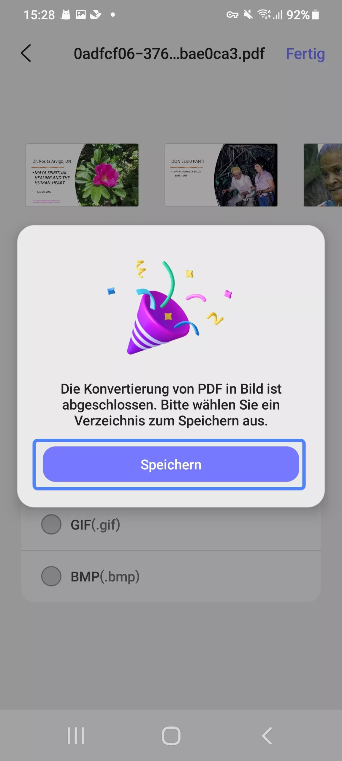 Speichern Sie Ihre Bilddatei nach der Konvertierung von PDF zu UDPF Android.