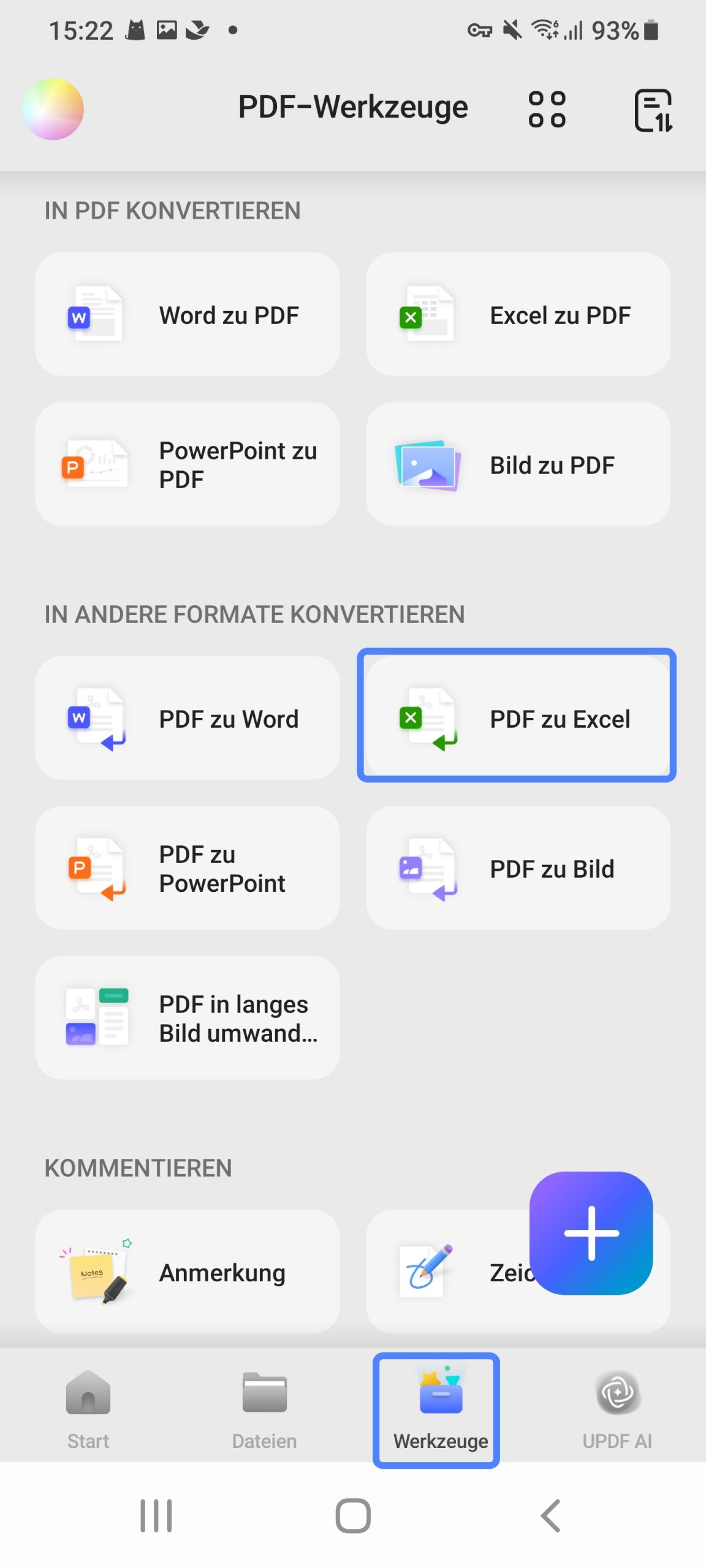 PDF in Excel konvertieren updf Android