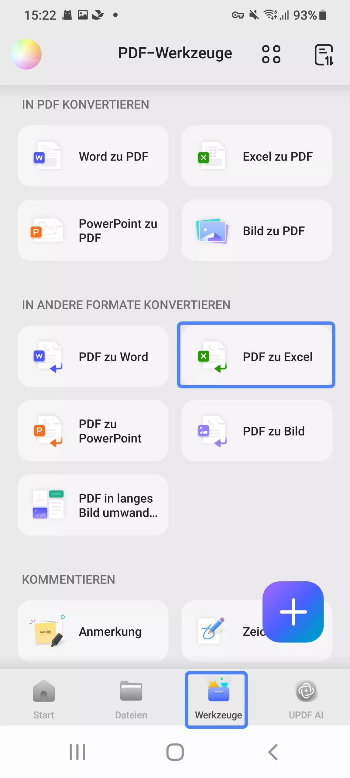 PDF in Excel konvertieren updf Android