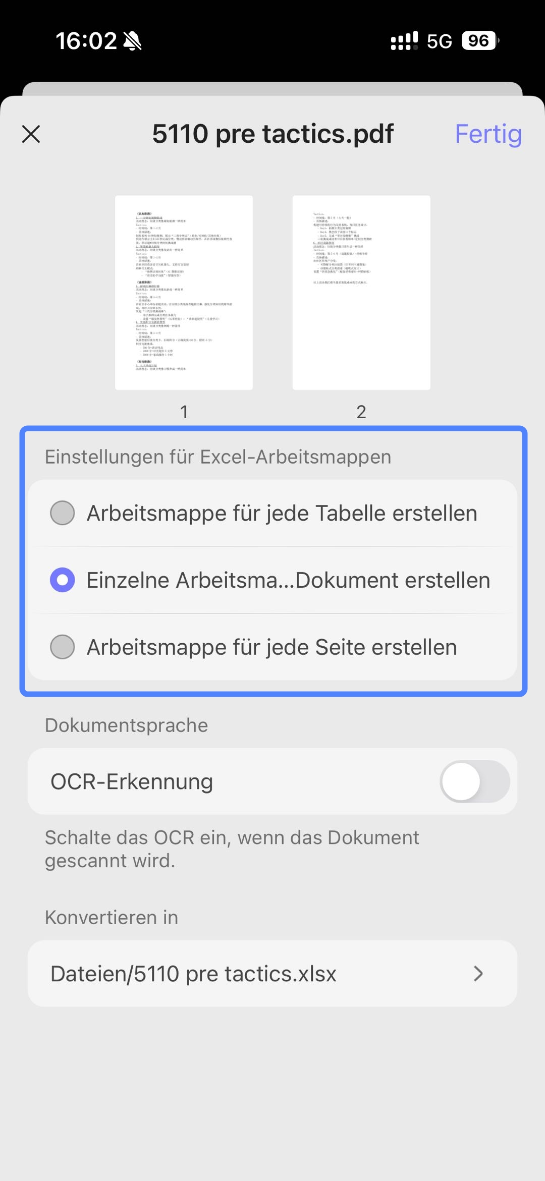 Einstellungen für Excel-Arbeitsmappen