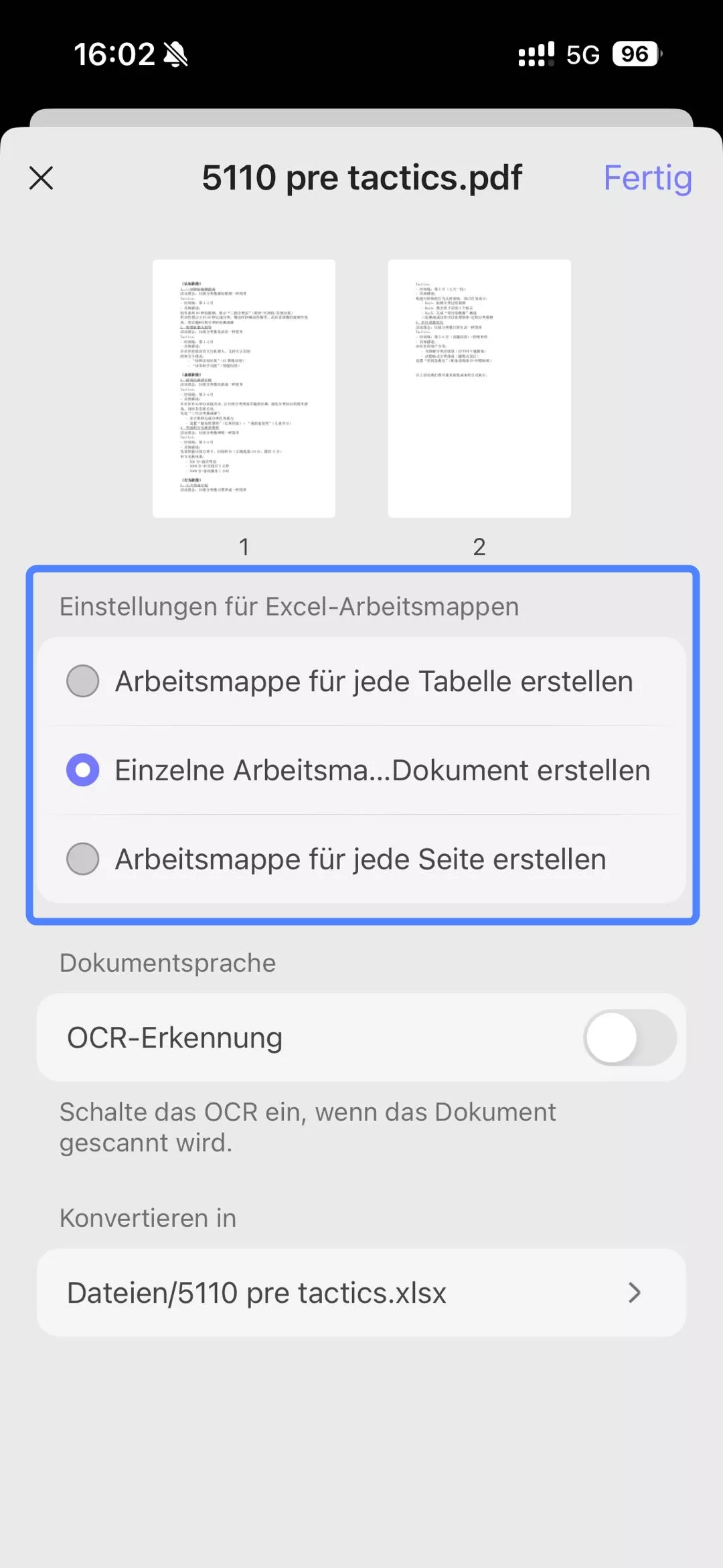 Einstellungen für Excel-Arbeitsmappen