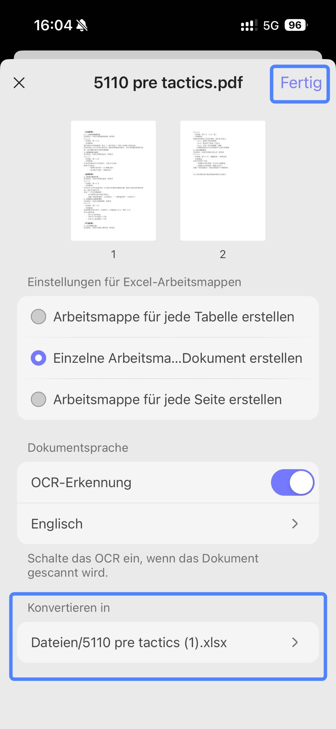 Wählen Sie unter „Konvertieren in“