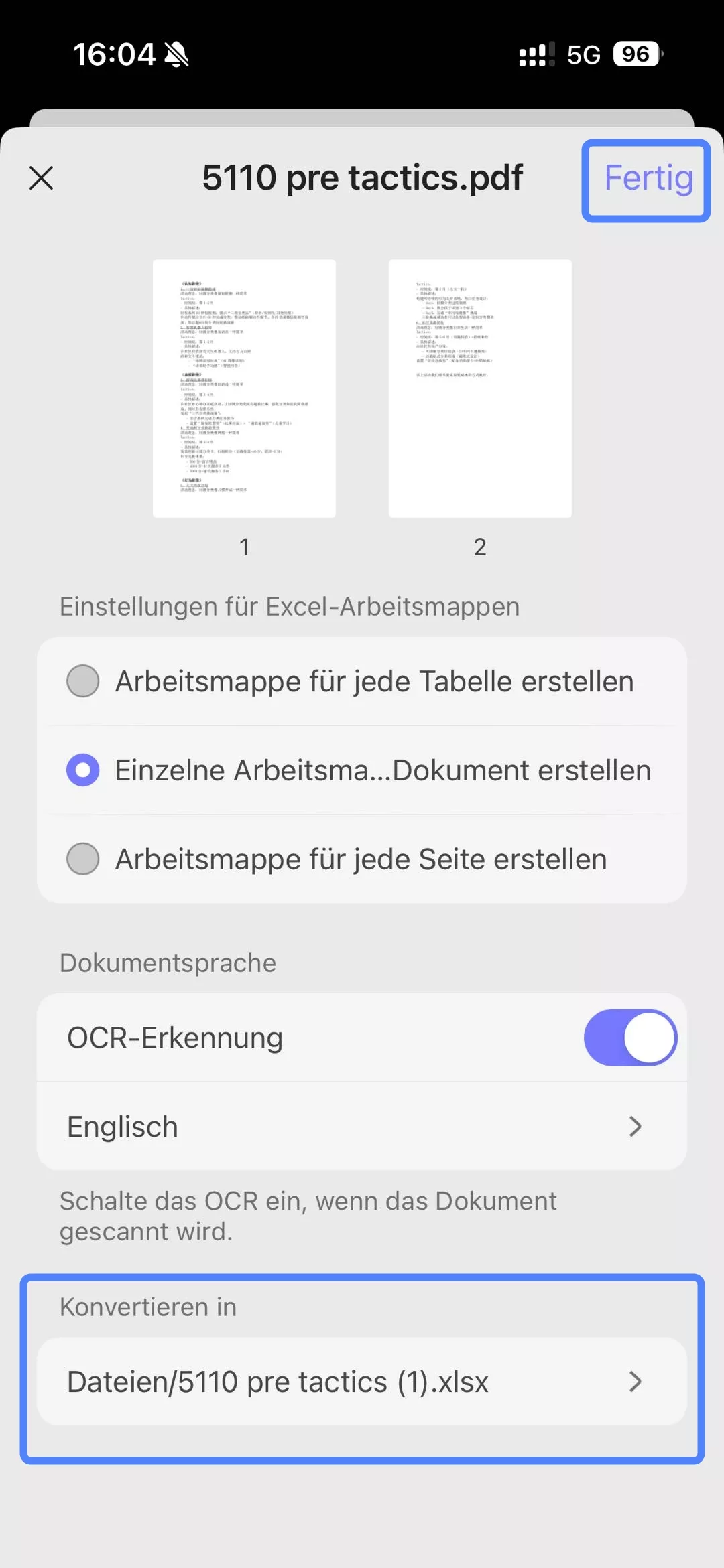 Wählen Sie unter „Konvertieren in“
