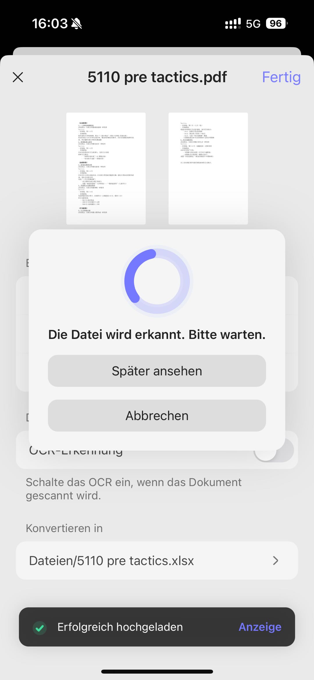Warten Sie, bis das Tool die Excel-Datei erstellt hat