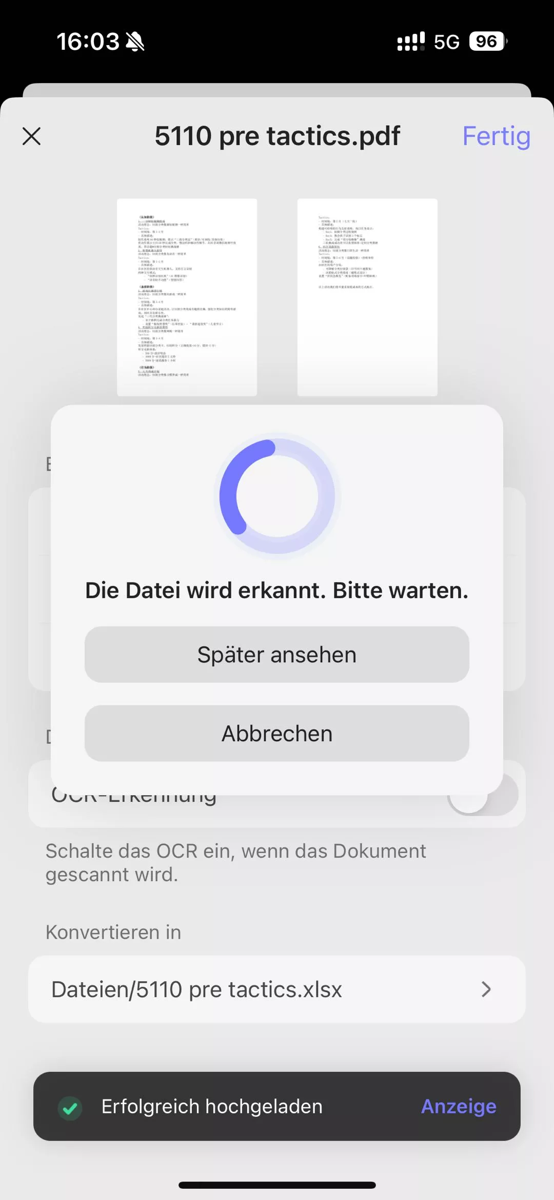Warten Sie, bis das Tool die Excel-Datei erstellt hat