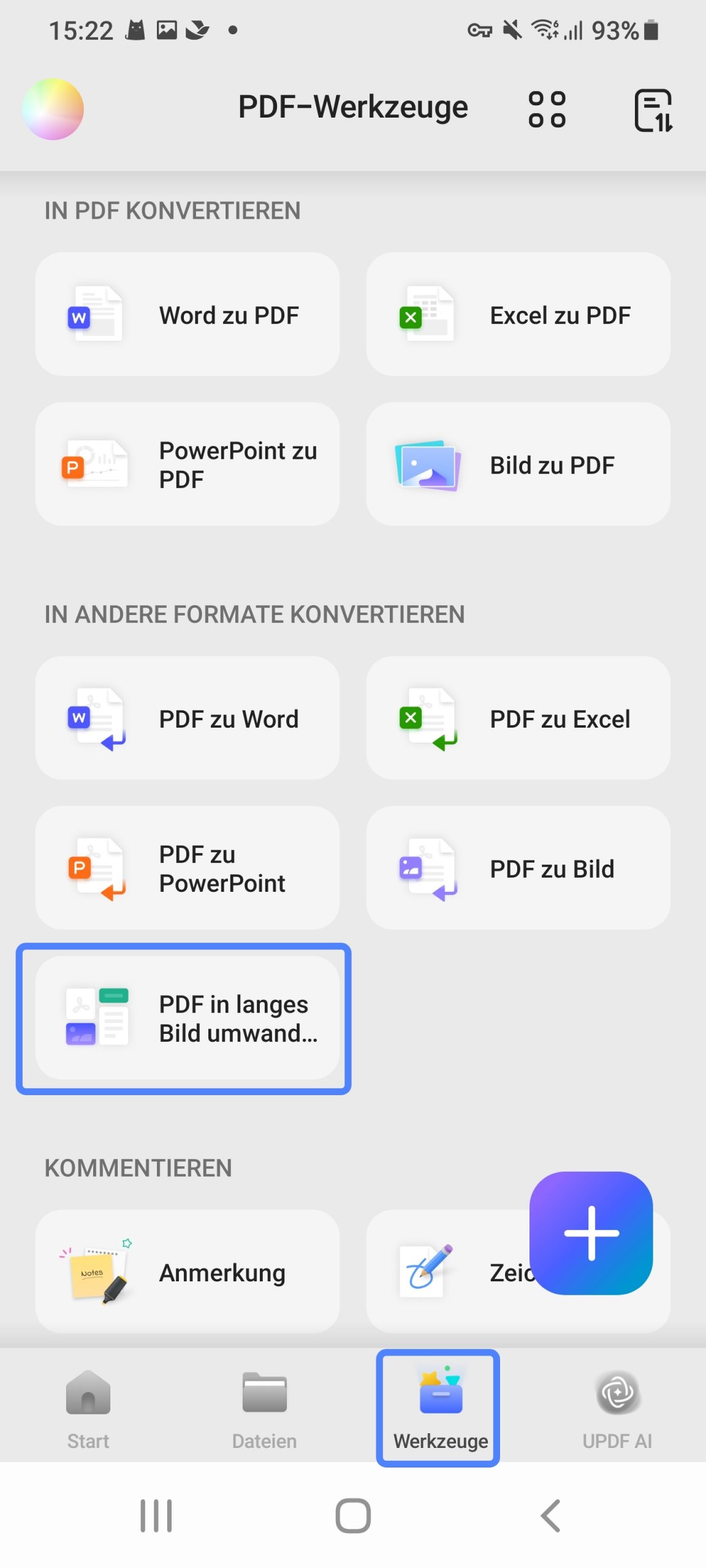 wählen Sie „PDF in langes Bild umwandeln“